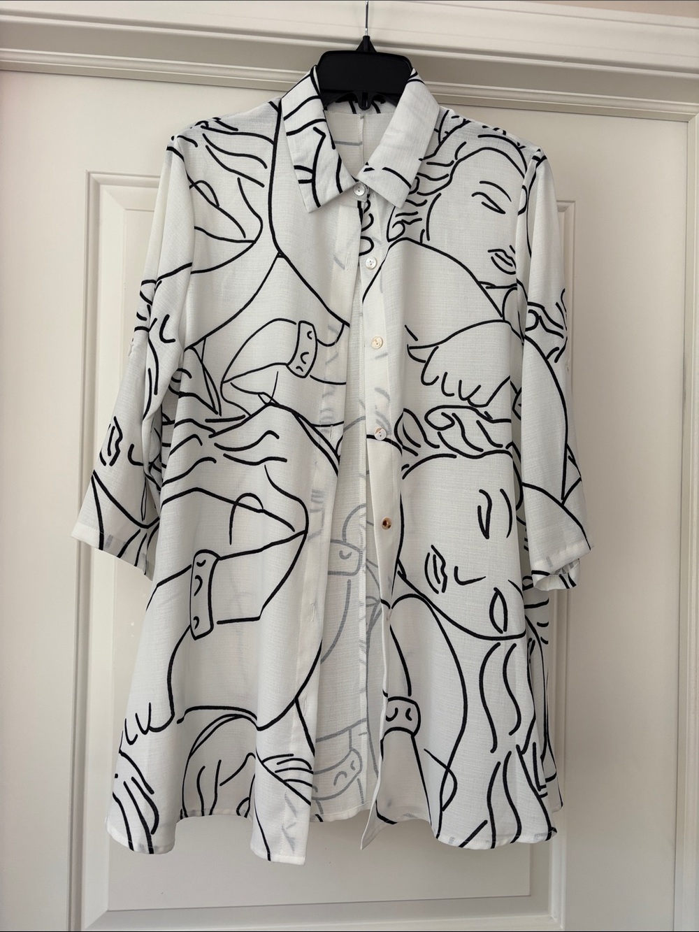 Radzoli White Shirt with Black Abstract Face Line Print